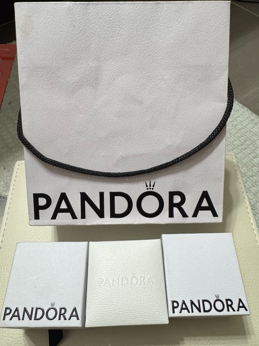 Pandora White Branded Gift Bag with Matching White Boxes